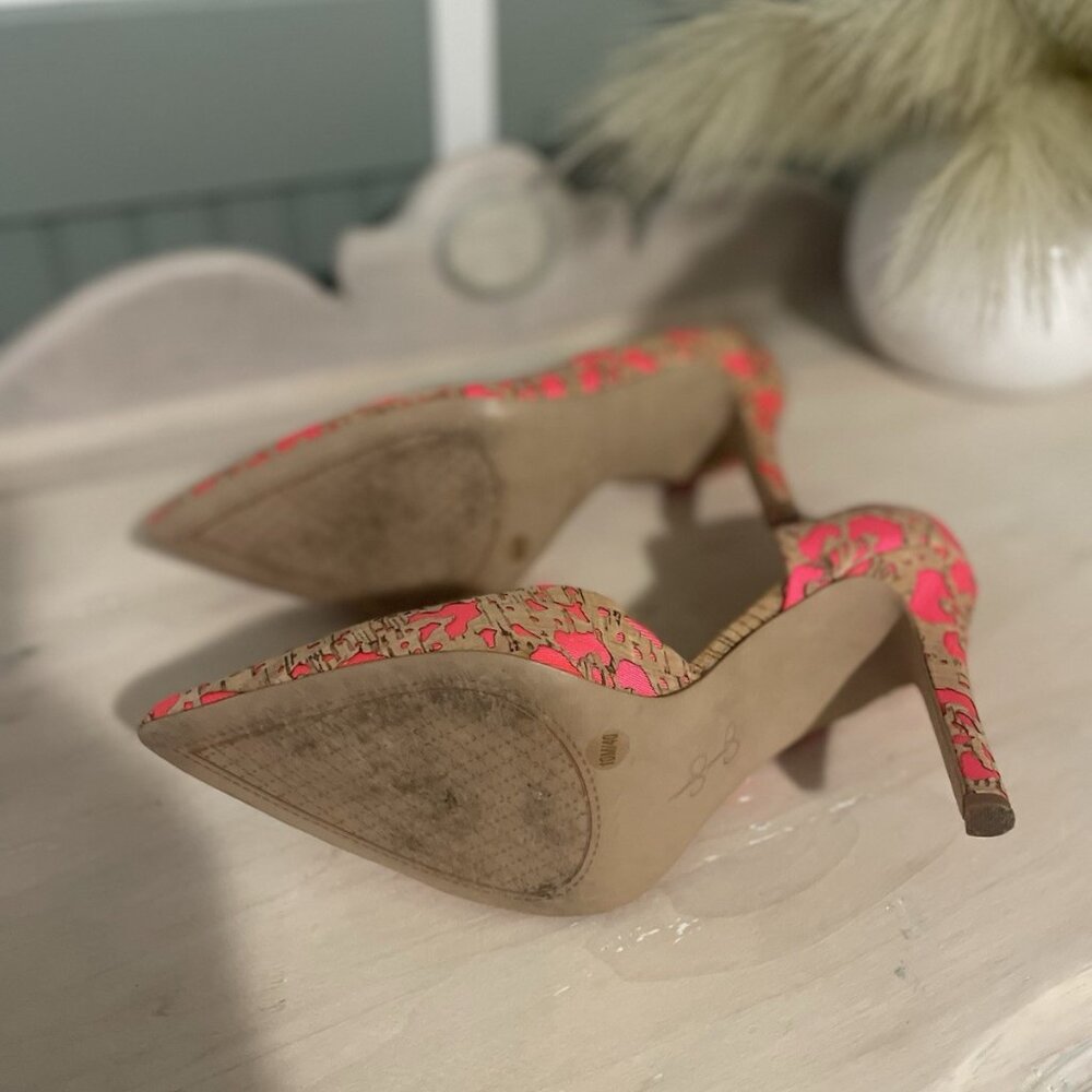 Jessica Simpson Pumps Heels Floral Cork Pink Fabric - Picture 7 of 7